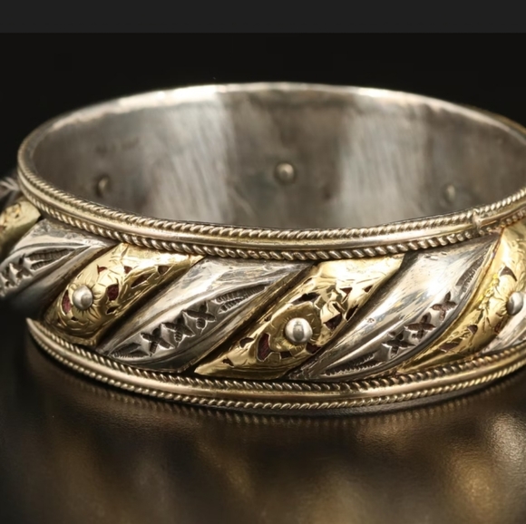 Estate HEAVY Sterling Silver Handmade Resin Bracelet - Picture 2 of 4